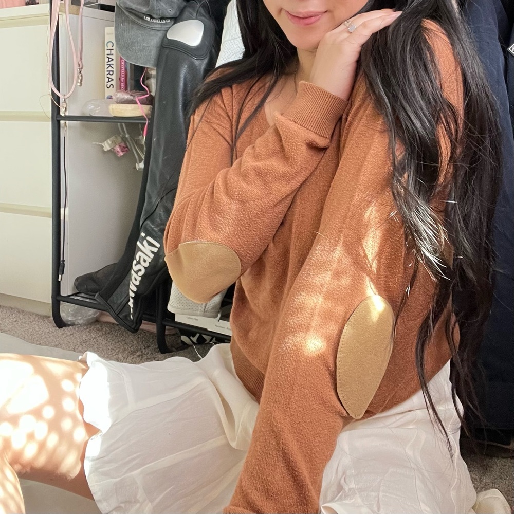CAMEL BROWN LONG SLEEVE TOP WITH ELBOW PADS